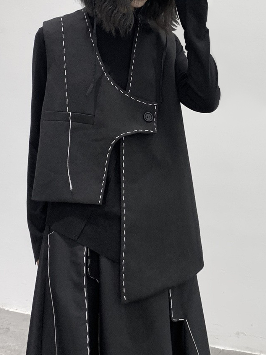 女士不規則明線一粒扣馬甲