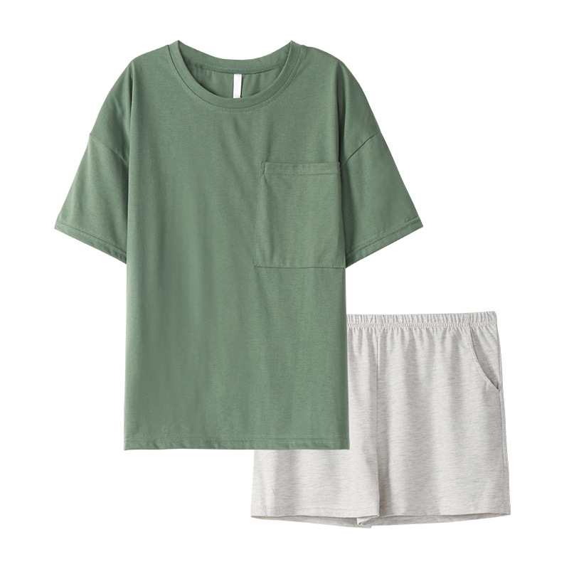 情侶款夏純棉短袖短褲開衫居家服