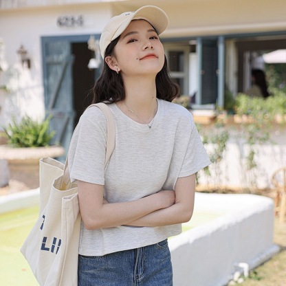 女夏短款圓領肌理感短袖T恤