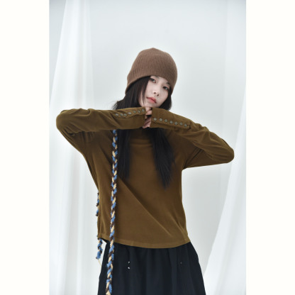 女士秋冬高領磨毛袖口多扣打底衫