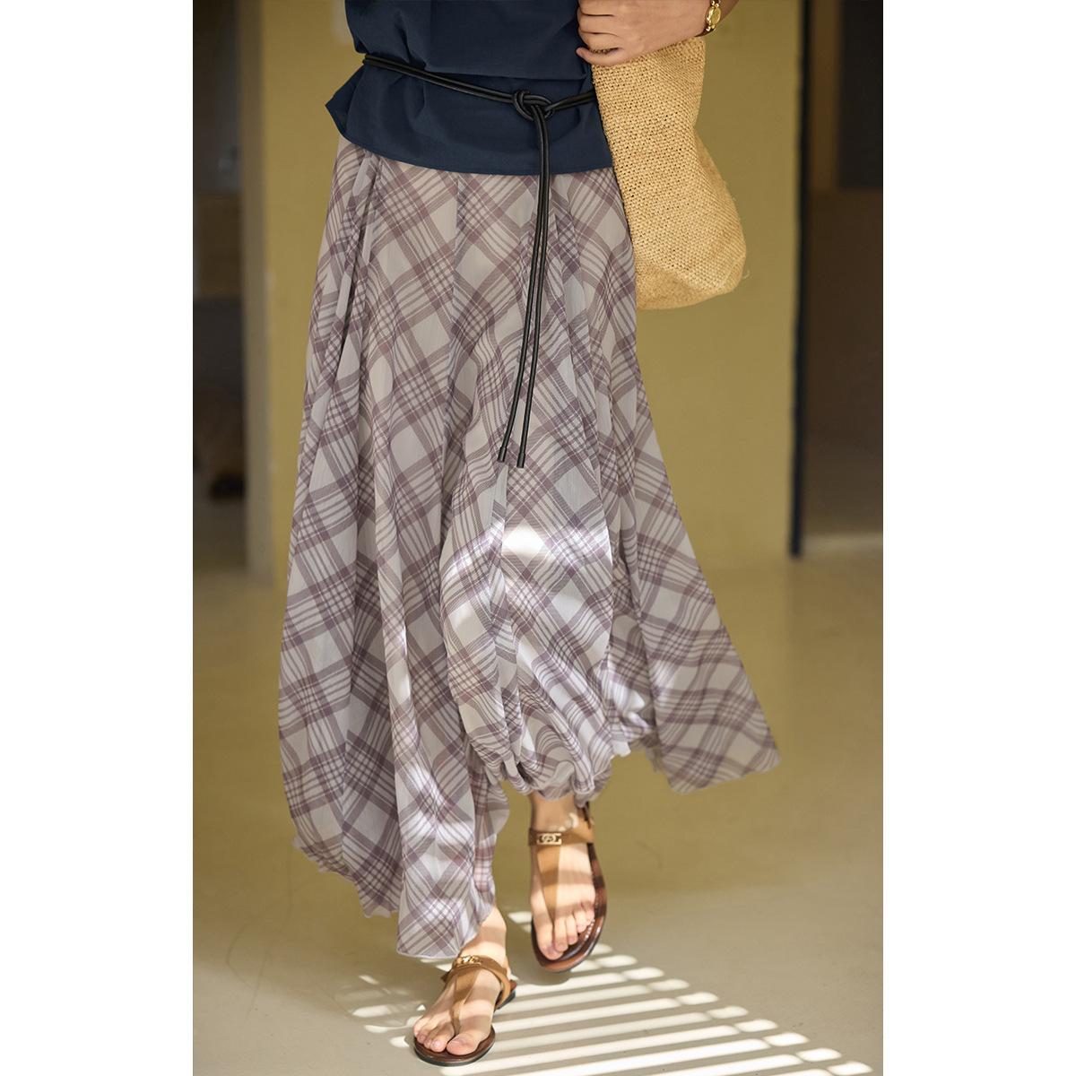 女法式格子不規則半身裙