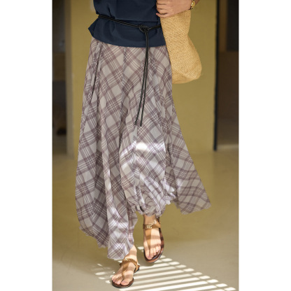 女法式格子不規則半身裙