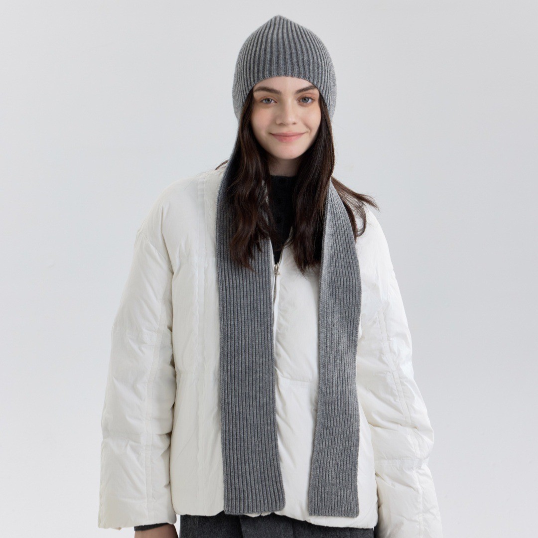 純色護頸一體連帽圍巾