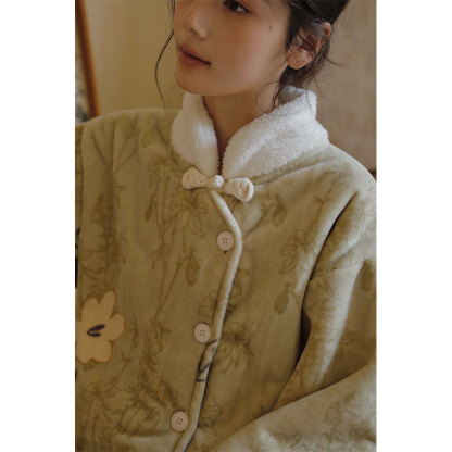 女士冬季古風印花立領睡衣套裝