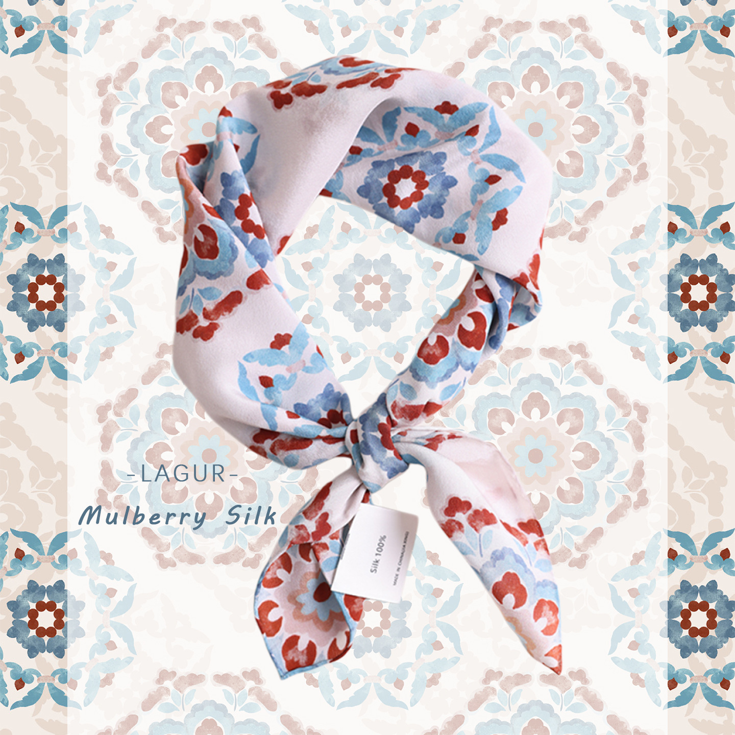 100%雙縐寶相紋真絲方巾