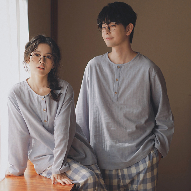 女士春秋返璞圓領情侶睡衣套裝