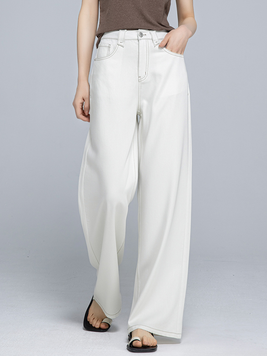 女士夏季天絲麻拖地直筒褲