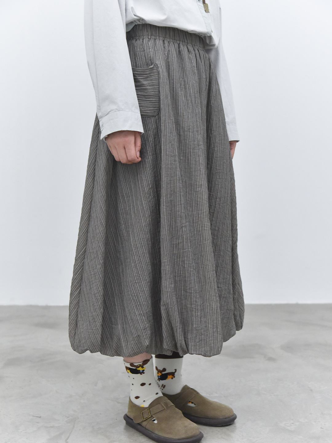 女士秋冬森系肌理感雙層設計燈籠半身裙