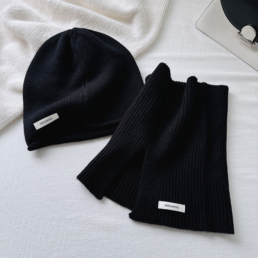 秋冬100%純羊毛帽子圍巾2件套