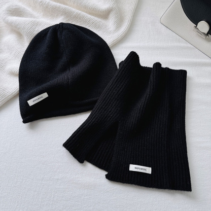 秋冬100%純羊毛帽子圍巾2件套
