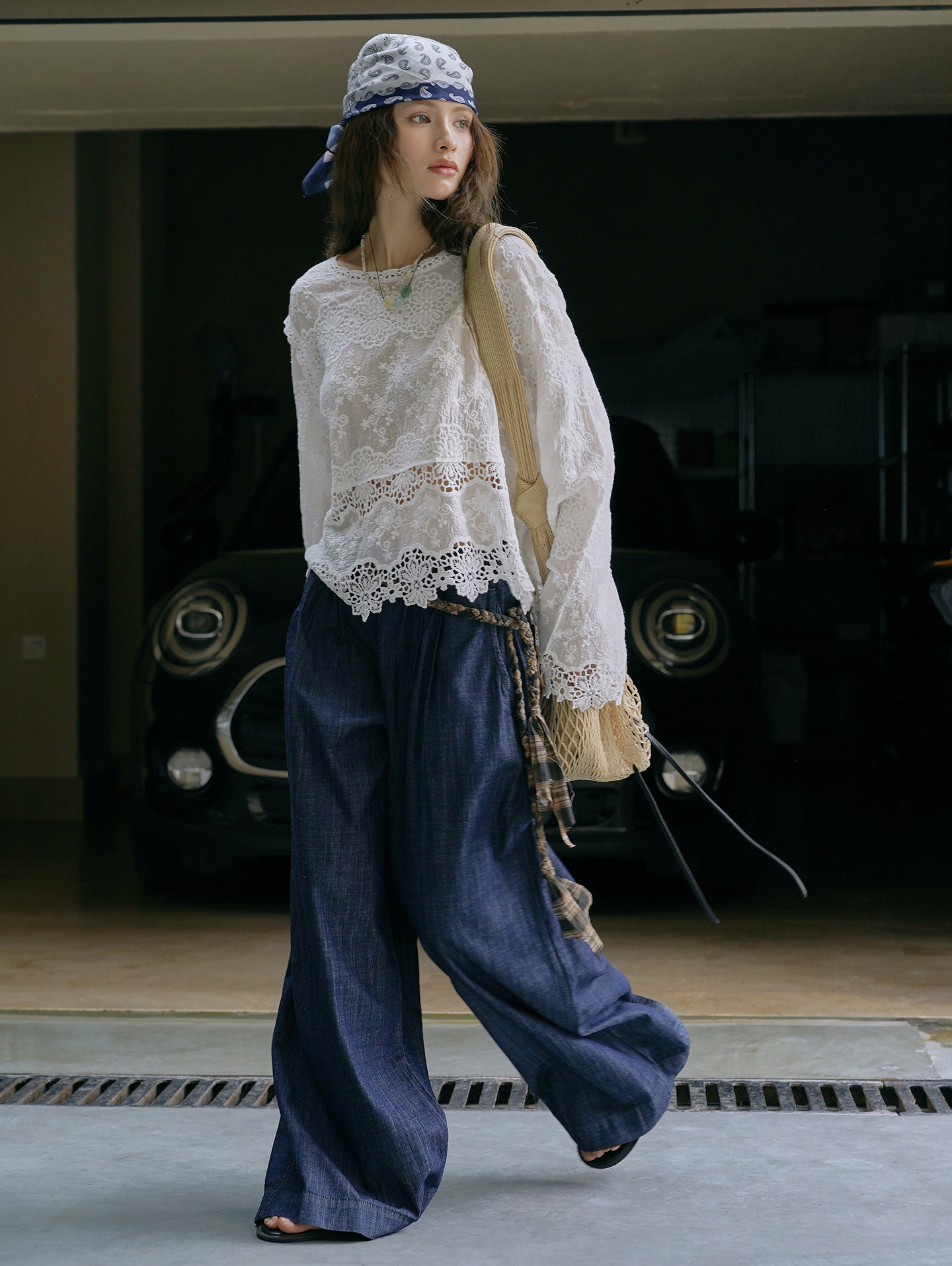 女士夏季蕾絲全棉鏤空長袖T恤