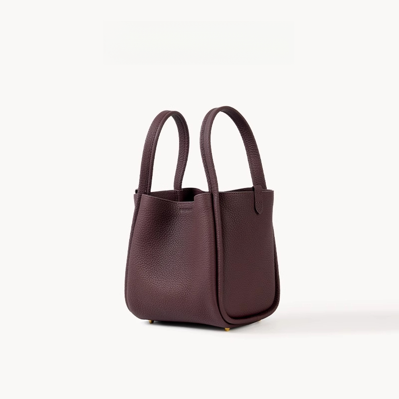 女士頭層牛皮中號菜籃子水桶包