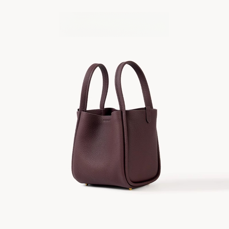 女士頭層牛皮中號菜籃子水桶包