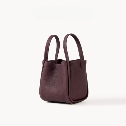 女士頭層牛皮中號菜籃子水桶包