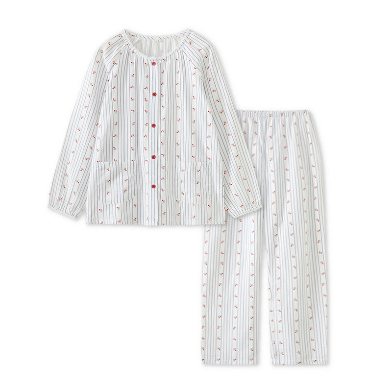 女春夏純棉花邊圓領長袖家居服