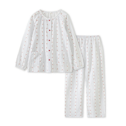 女春夏純棉花邊圓領長袖家居服