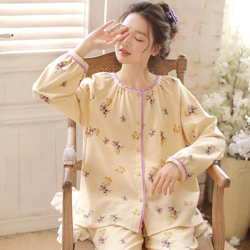 女士秋冬純棉磨毛絨布圓領長袖套裝