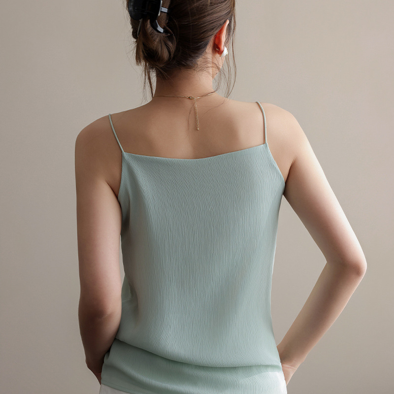 夏季冰絲雪紡一體式罩杯吊帶