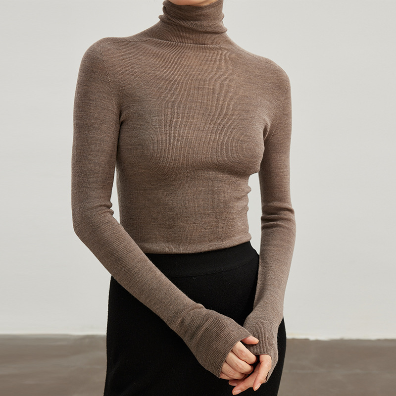 女士高領無縫揚子紗100羊毛衫