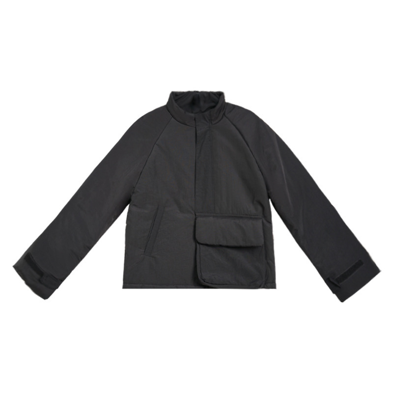 冬季短款立領大口袋不規則棉服