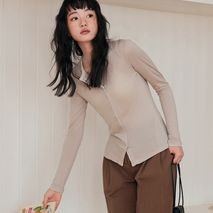 女春夏綿羊毛薄款紐扣開衫