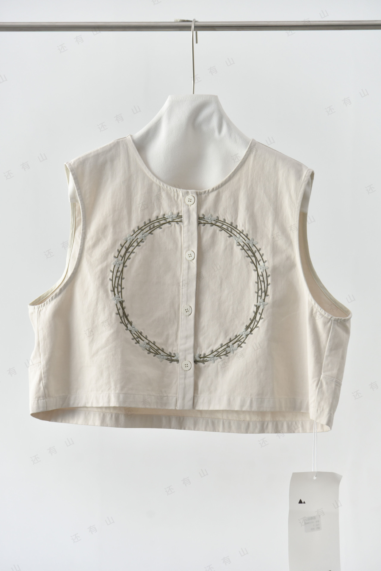 女士春秋花環刺繡純棉馬甲