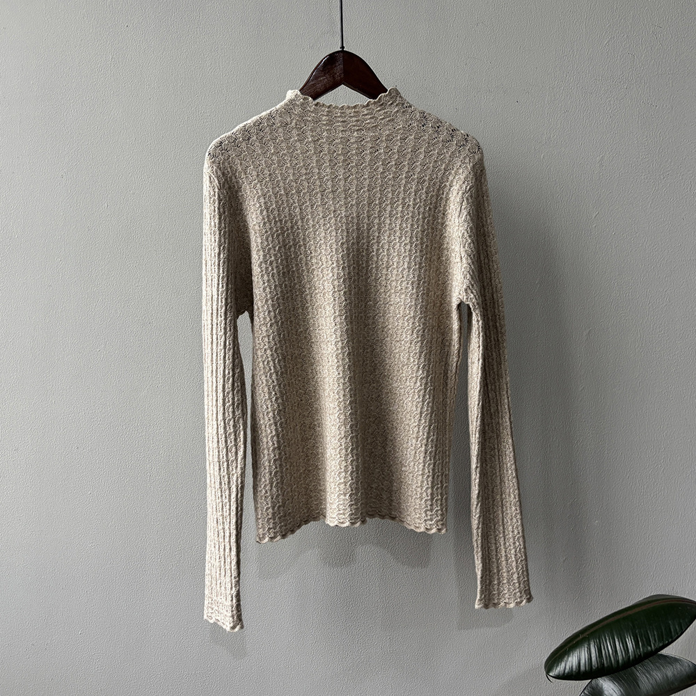 女士秋冬純色半高領鏤空類似針織打底衫