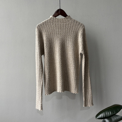 女士秋冬純色半高領鏤空類似針織打底衫