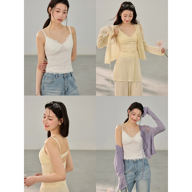 女夏波點蕾絲小吊帶