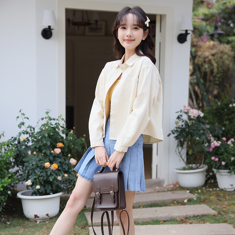女士春季短款POLO領長袖襯衫