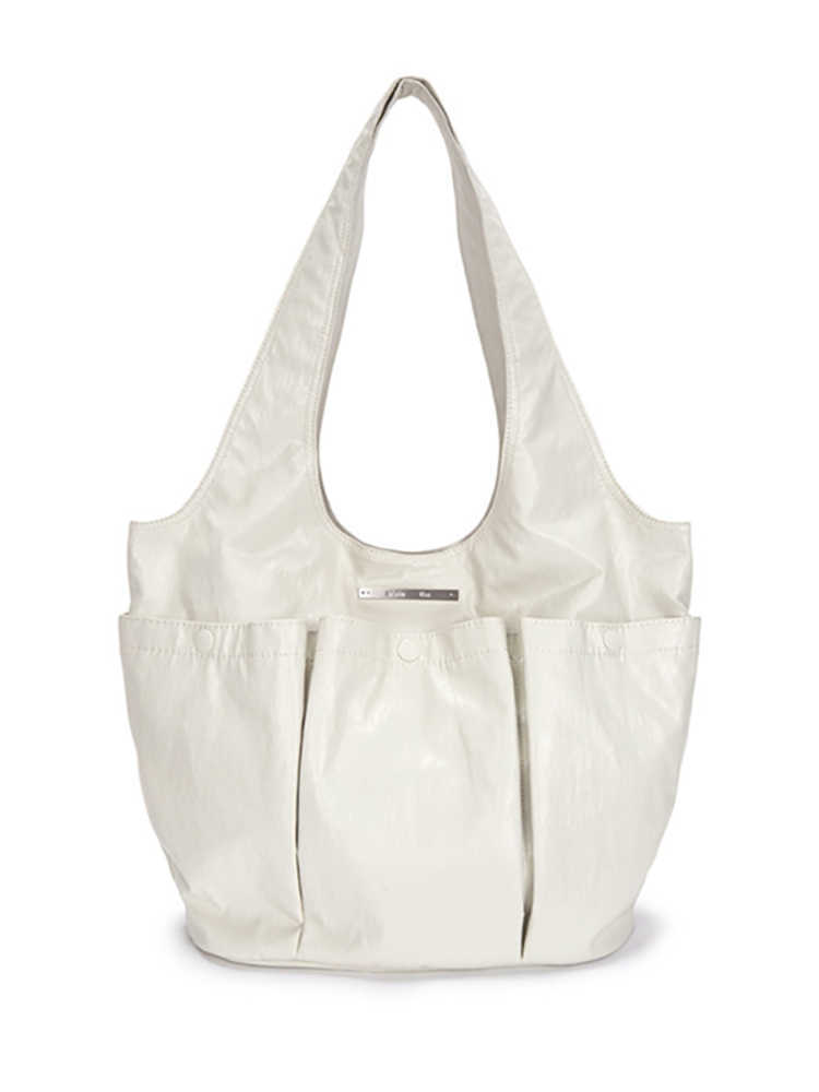 褶皺雙口袋單肩托特包