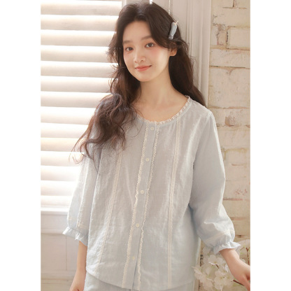 女春夏棉紗圓領九分袖居家服