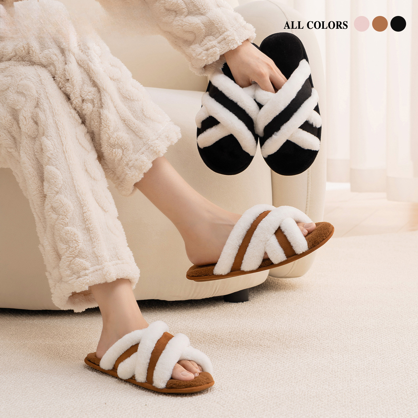 冬季加絨軟底毛毛拖鞋