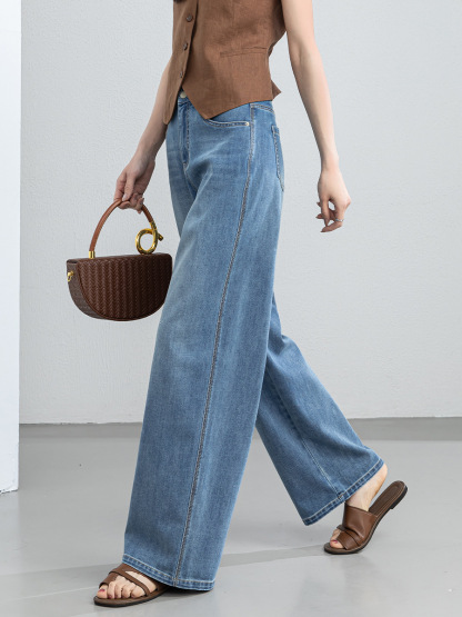 女夏醋酯彎刀牛仔褲