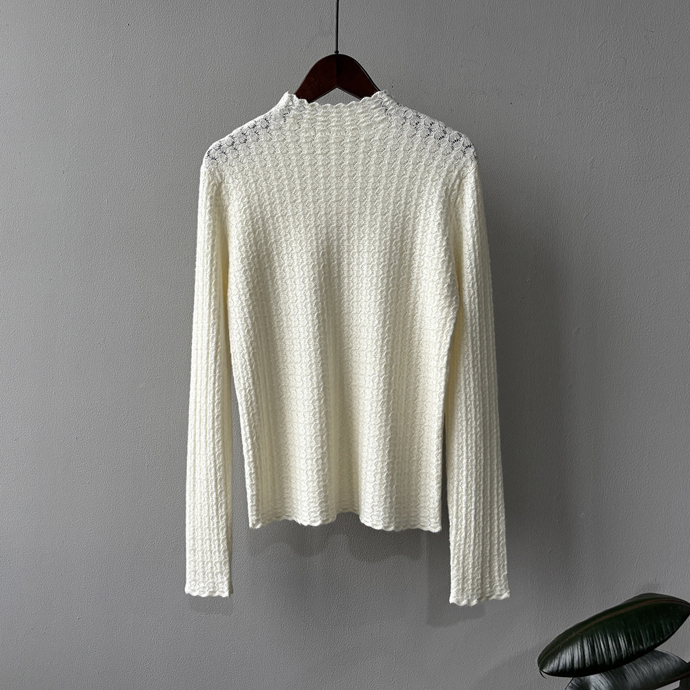 女士秋冬純色半高領鏤空類似針織打底衫