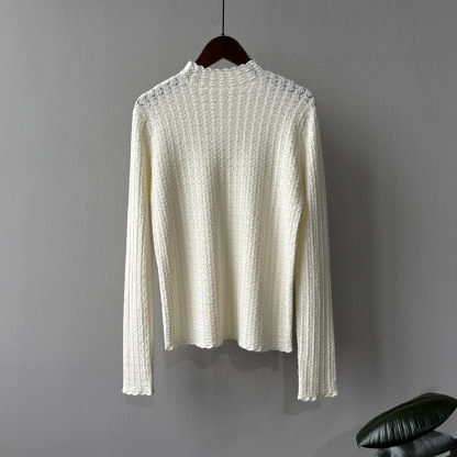 女士秋冬純色半高領鏤空類似針織打底衫