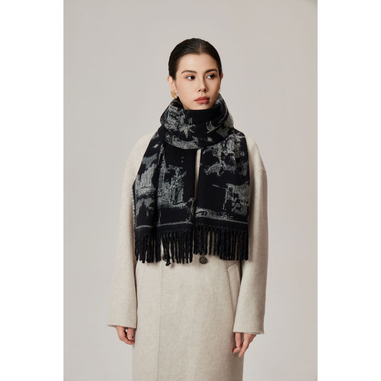 秋冬提花山水畫仿羊絨圍巾