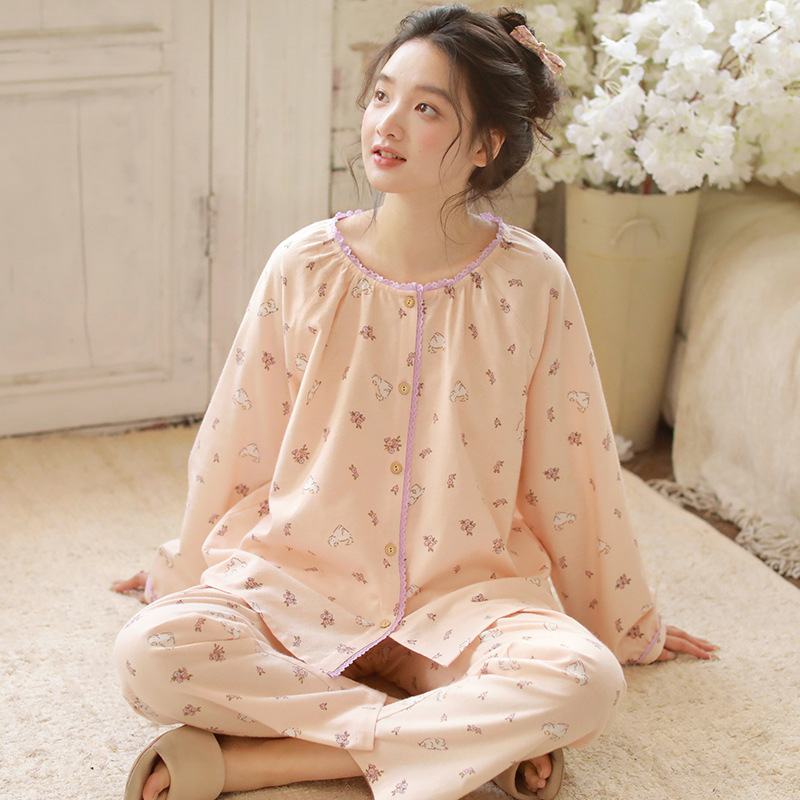 女士秋冬純棉磨毛絨布圓領長袖套裝