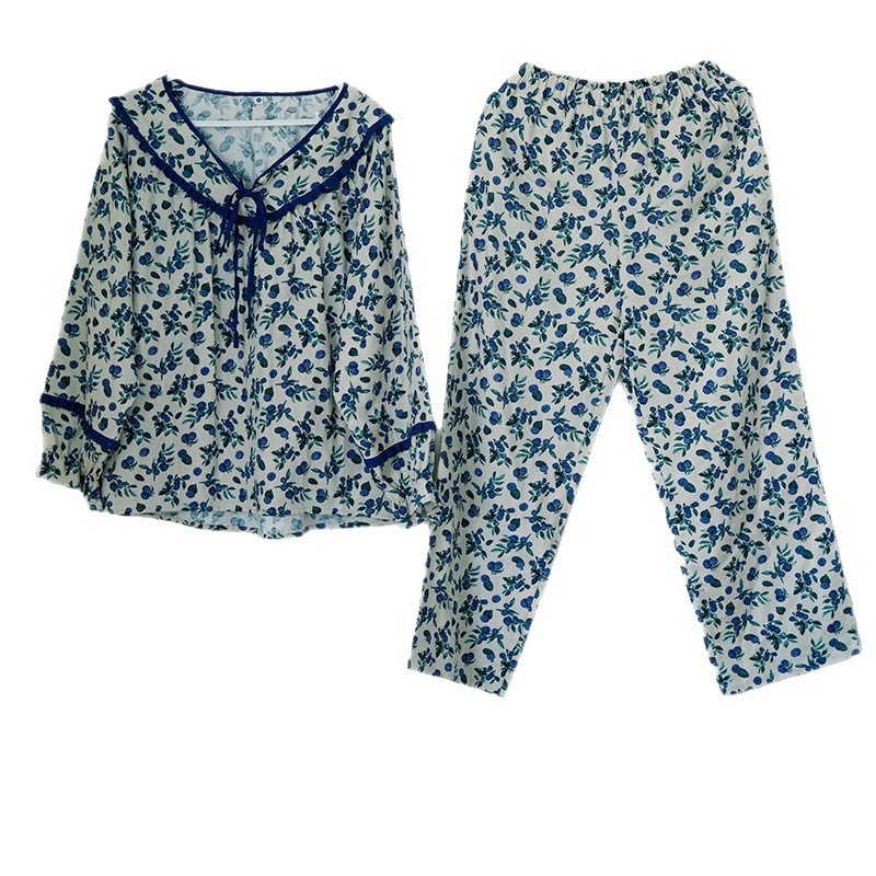 女春秋雙層棉紗漿果藤蔓長袖居家服