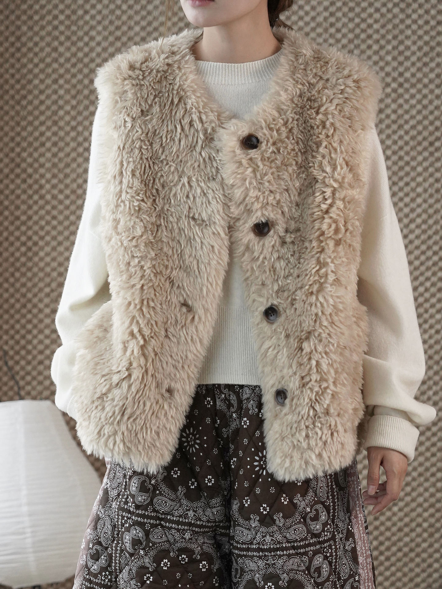 女士冬季單排扣仿馬毛馬甲