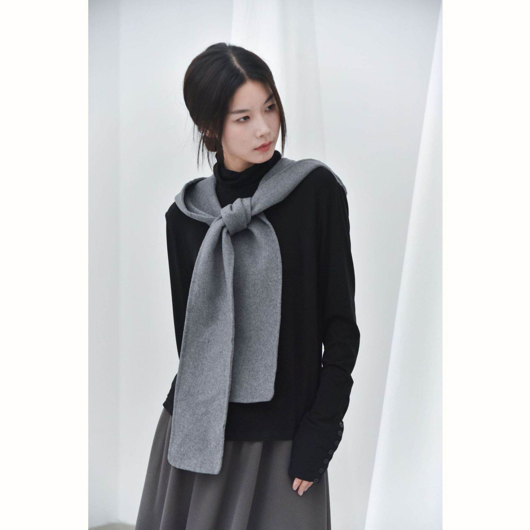 女士秋冬高領磨毛袖口多扣打底衫