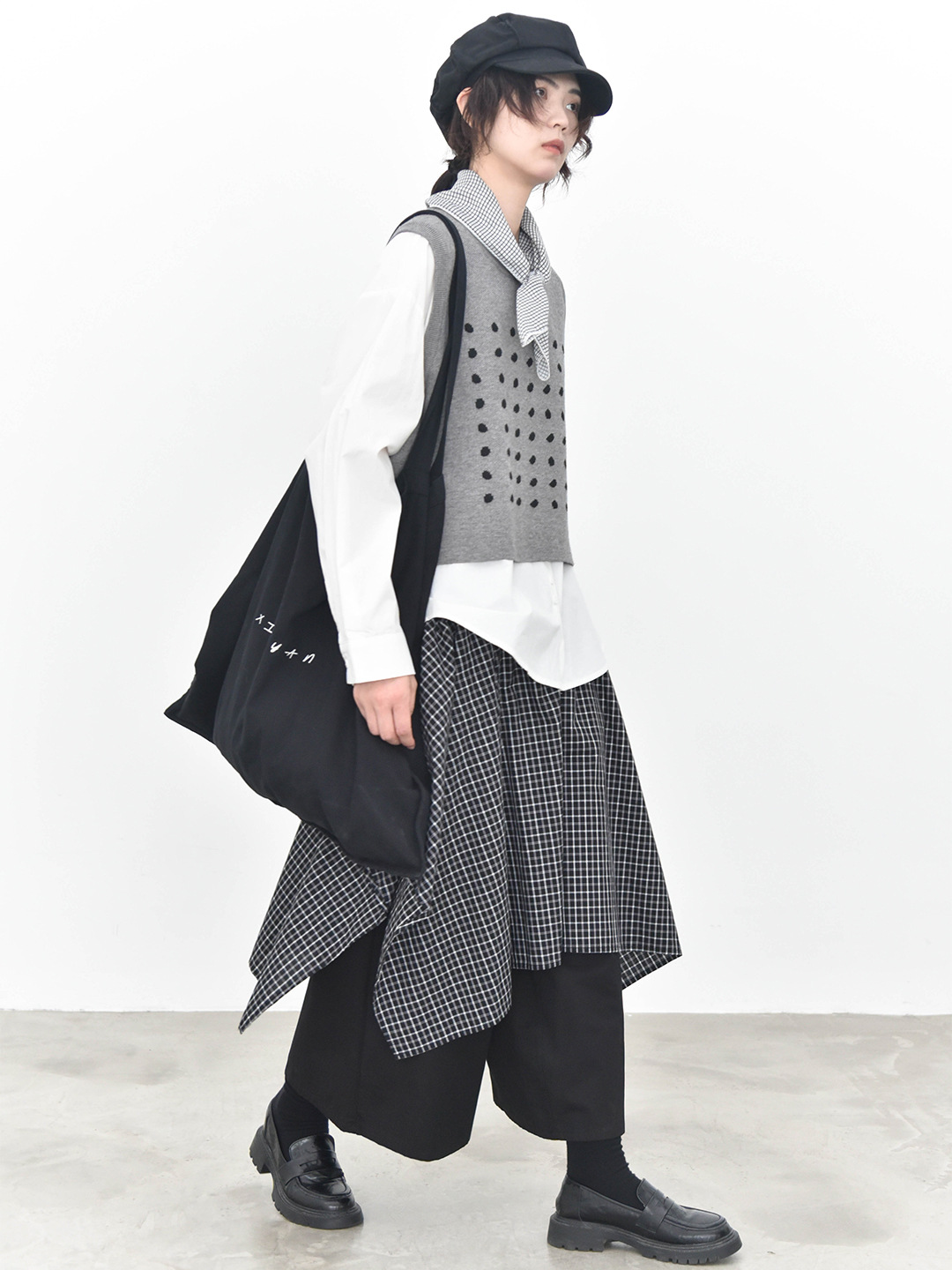 女士秋冬日式波點針織套頭馬甲