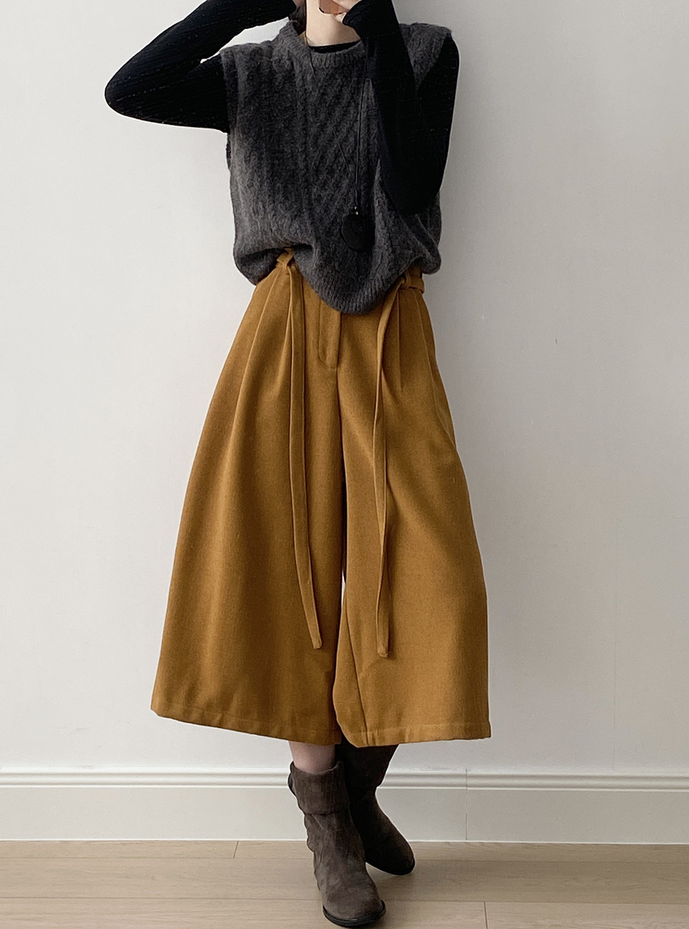 女士秋冬高腰高腰加厚七分闊腿褲