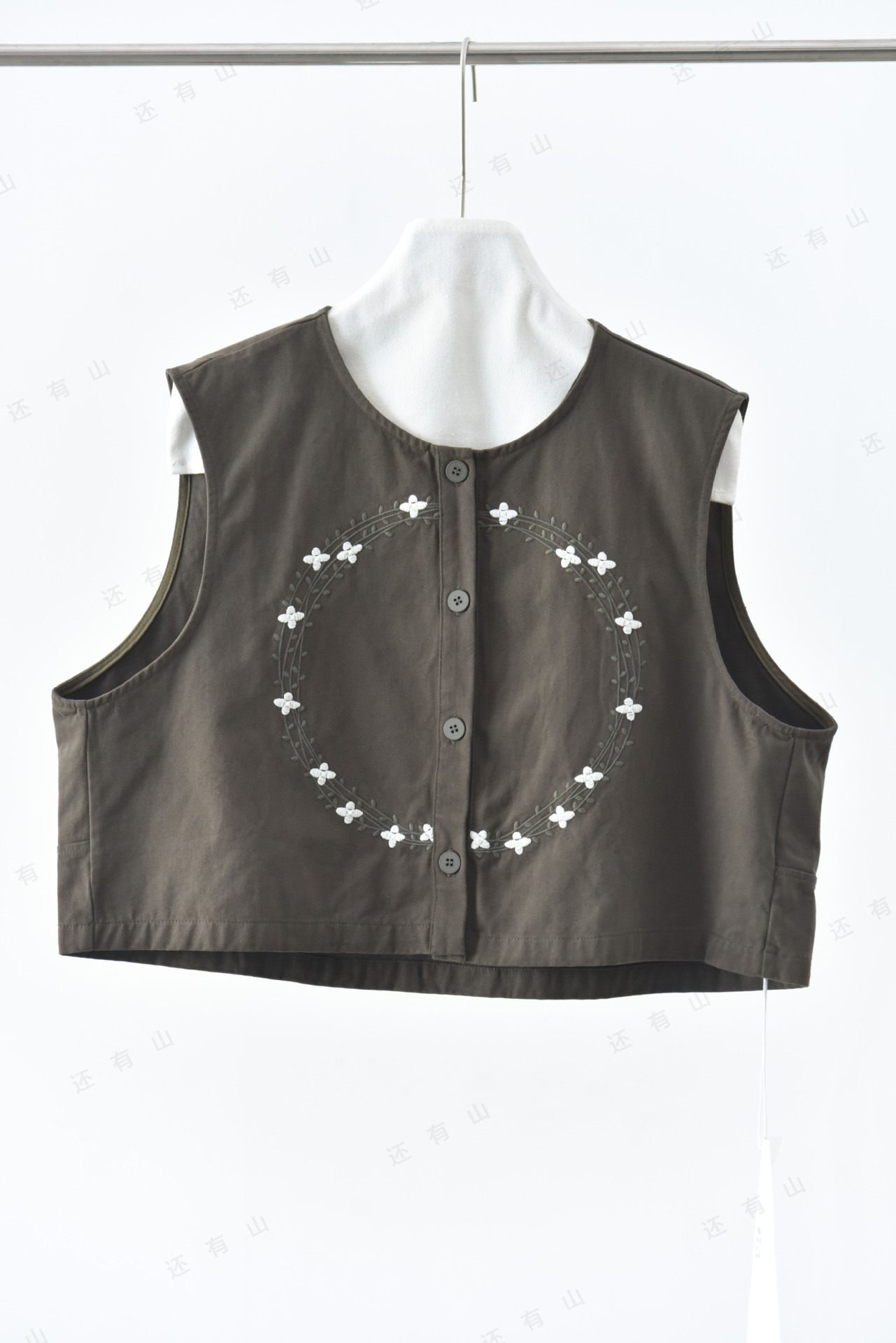 女士春秋花環刺繡純棉馬甲