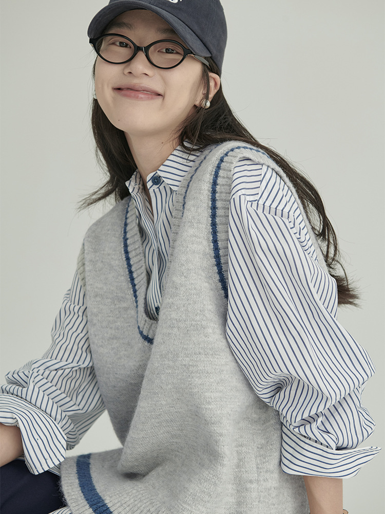 女士學院風襯衫V領針織馬甲