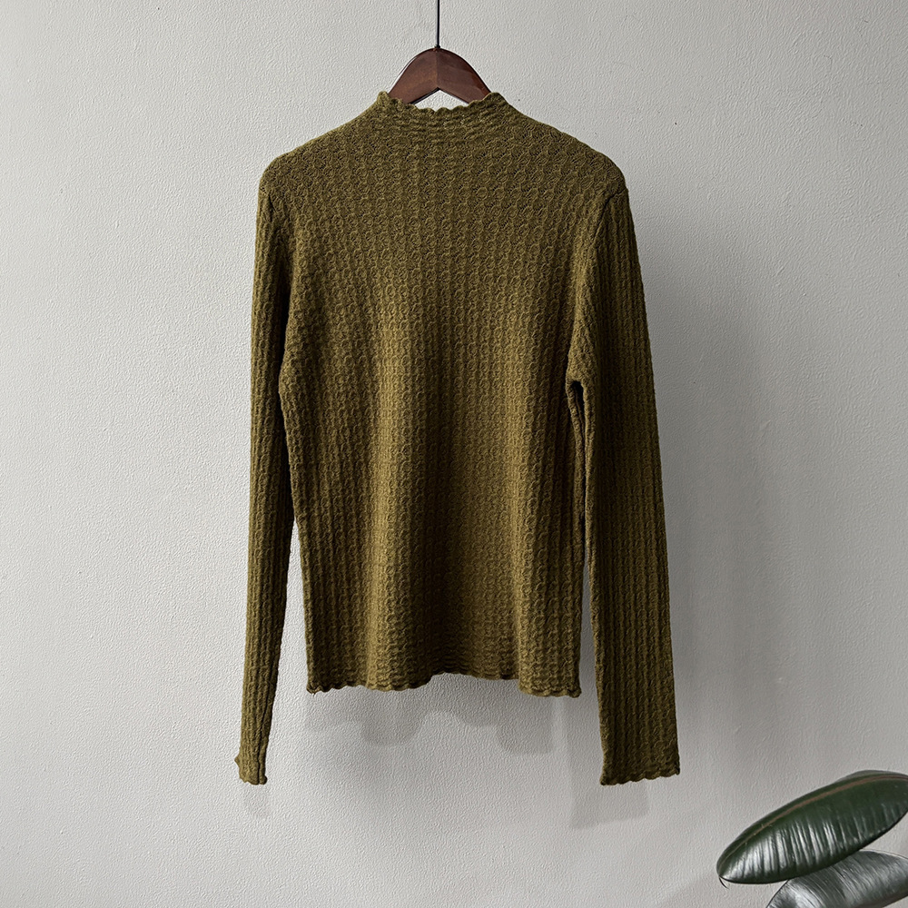 女士秋冬純色半高領鏤空類似針織打底衫