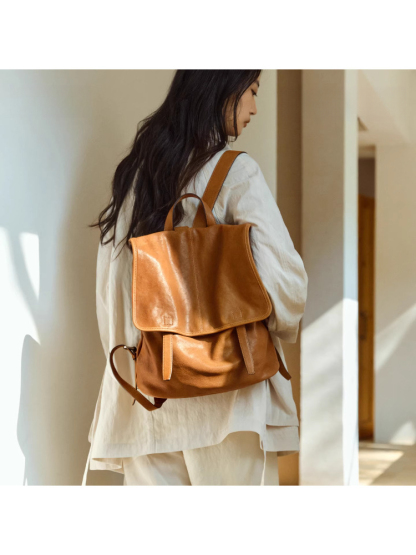 大容量植鞣羊皮信使雙肩背包