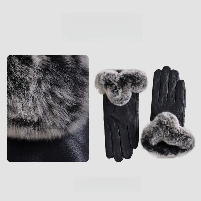 女士小羊皮獺兔毛手套
