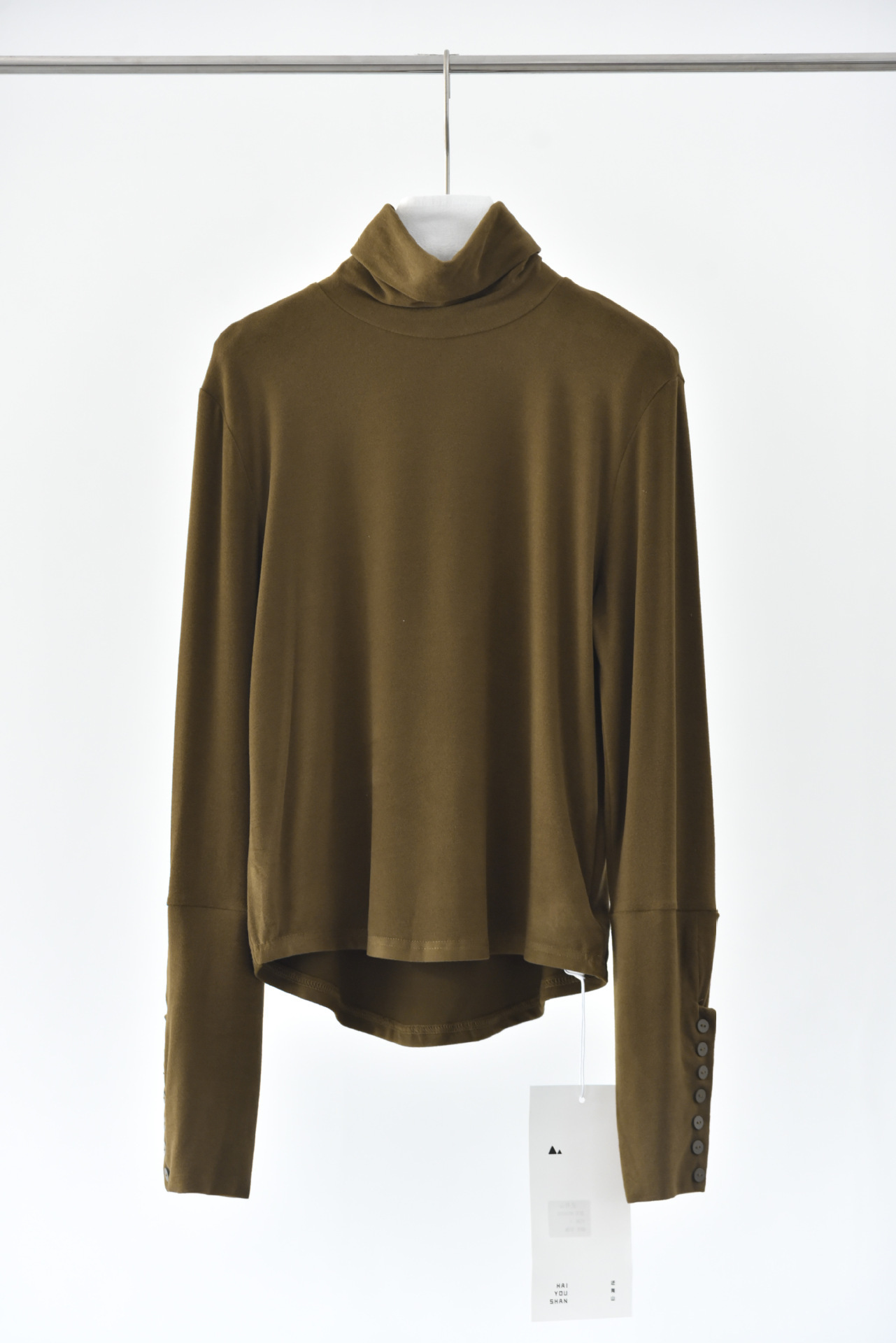 女士秋冬高領磨毛袖口多扣打底衫