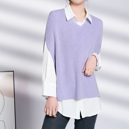 女士春秋V領寬鬆針織馬甲